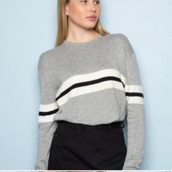 Brandy Melville Wool Cashmere Blend Long Sleeve Gray Striped Sweater - Picture 3 of 9